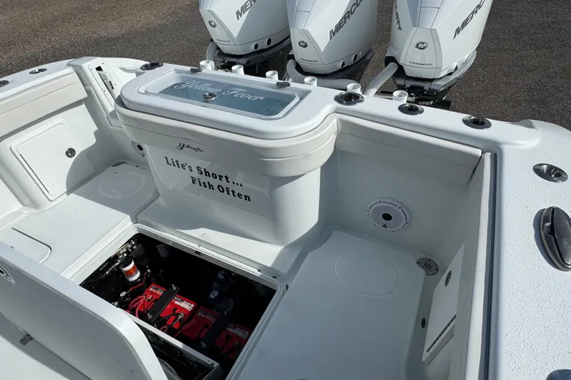  Yacht Photos Pics 2020 Yellowfin 36 Offshore boat with Mercury engines and fishing gear storage.