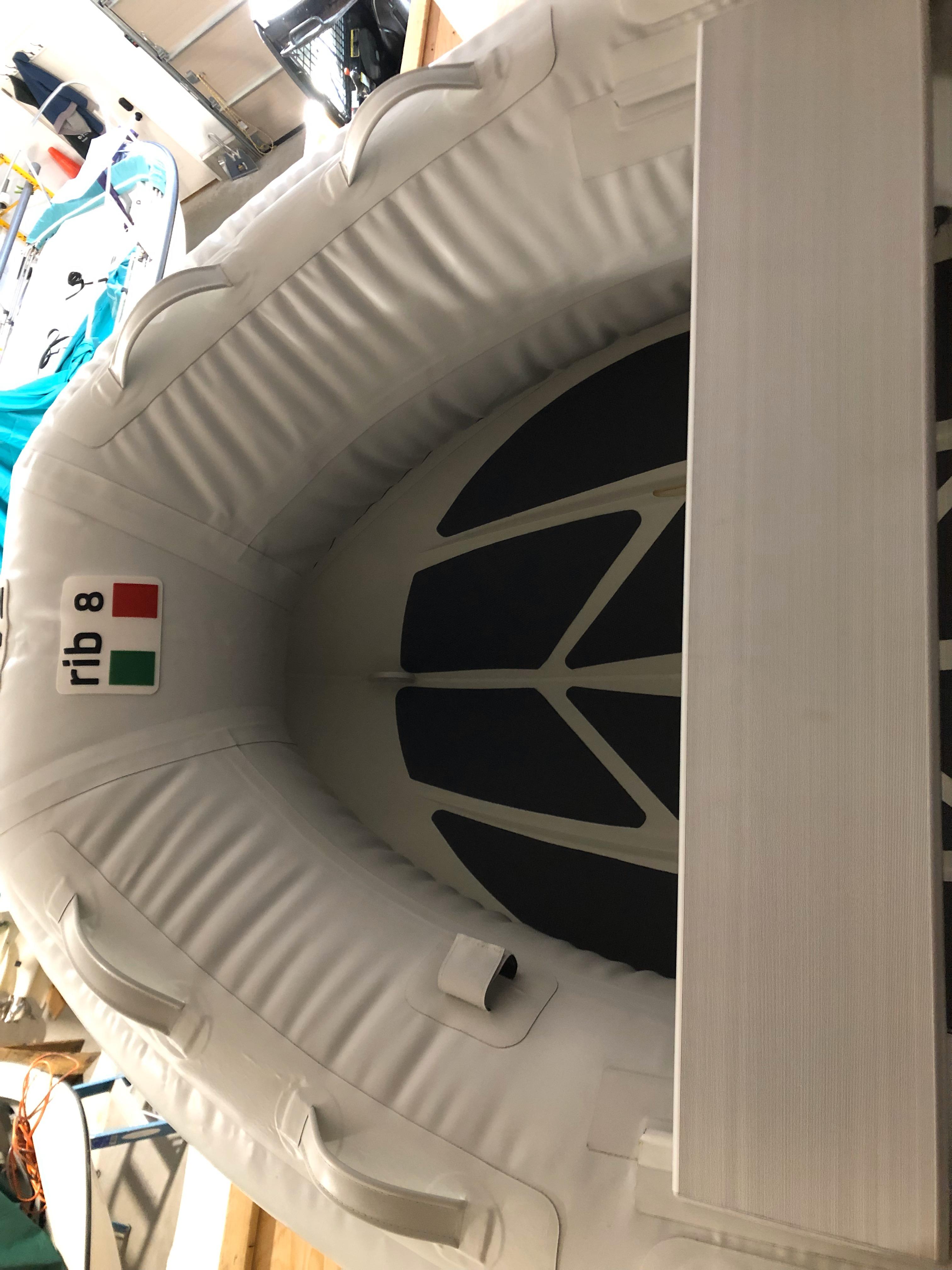 2022 ZAR Mini RIB 8 HDL inflatable boat interior, white with black accents.