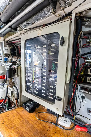 Godspeed Yacht Photos Pics Electrical panel in a 1998 Custom Kelly Archer boat, featuring wiring and control systems.