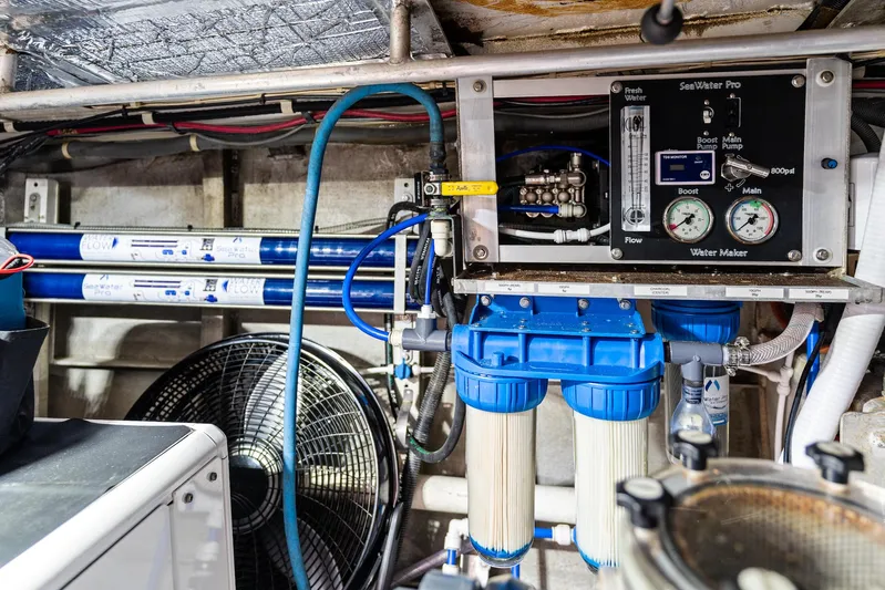 Godspeed Yacht Photos Pics Water filtration system in a 1998 Custom Kelly Archer boat engine room.