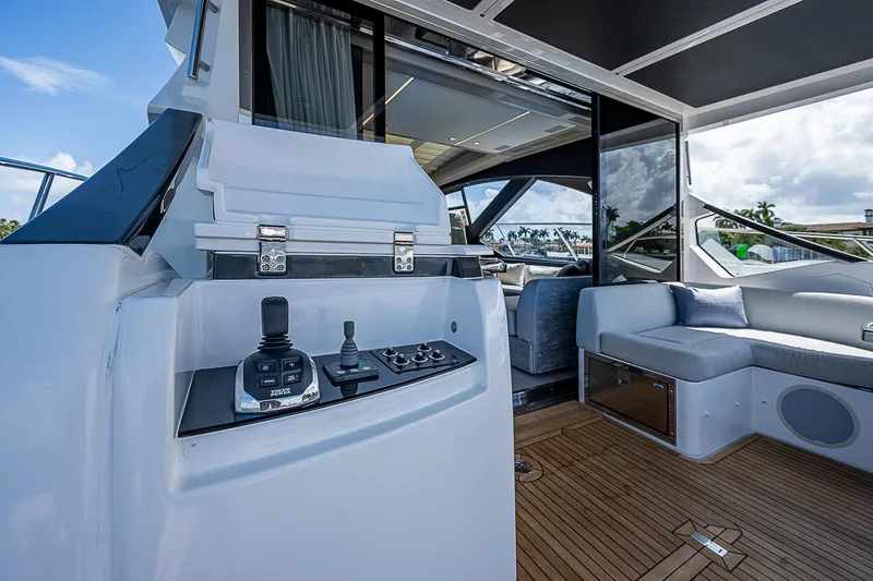  Yacht Photos Pics 2022 Azimut S6 yacht interior with modern controls and luxurious seating.