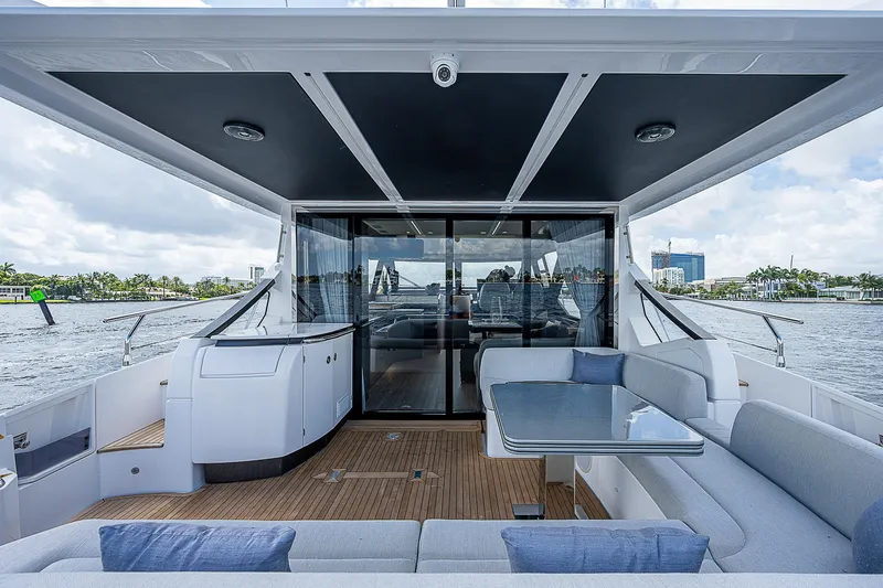  Yacht Photos Pics 2022 Azimut S6 yacht with sleek deck design and luxurious seating area.