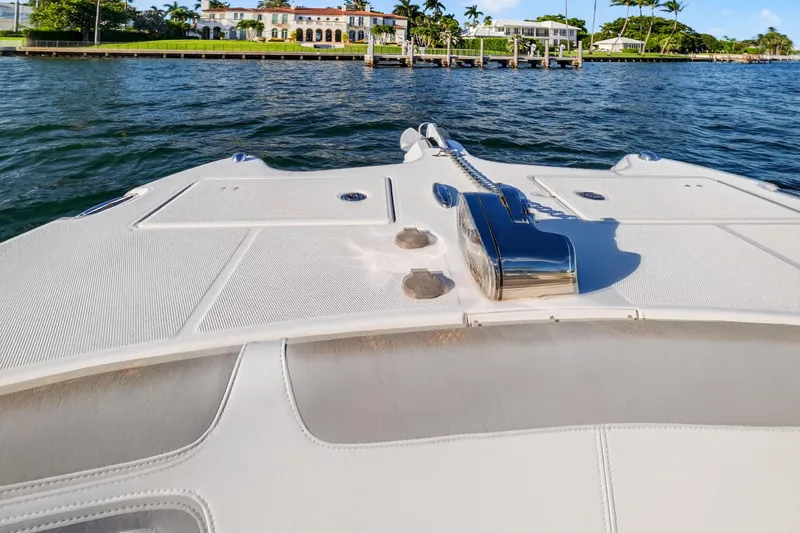  Yacht Photos Pics 2017 World Cat 295 DC boat deck with waterfront view.