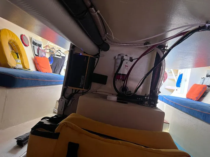 Yippee Kai Yay Yacht Photos Pics Interior of a 2009 Class 40 Antrim Design boat, featuring seating and equipment.