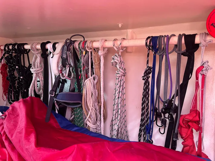 Yippee Kai Yay Yacht Photos Pics Storage area with ropes and gear on a Class 40 Antrim Design boat, 2009 model.