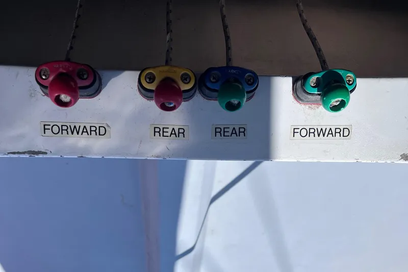 Yippee Kai Yay Yacht Photos Pics Control panel with labeled switches for forward and rear, Class 40 Antrim Design, 2009.