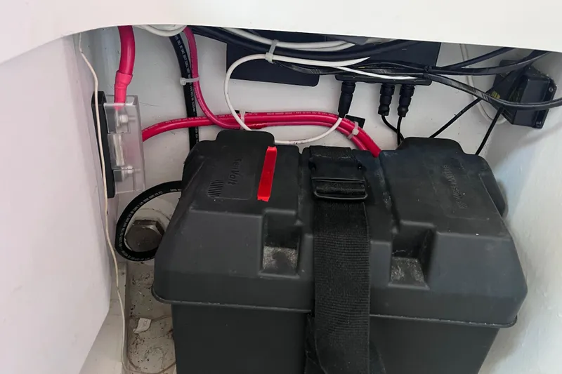 Yippee Kai Yay Yacht Photos Pics Battery compartment with wiring in a 2009 Class 40 Antrim Design boat.