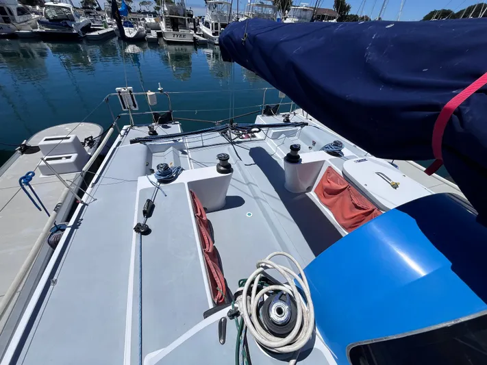 Yippee Kai Yay Yacht Photos Pics Sailboat deck view, Class 40 Antrim Design, 2009, docked in marina.