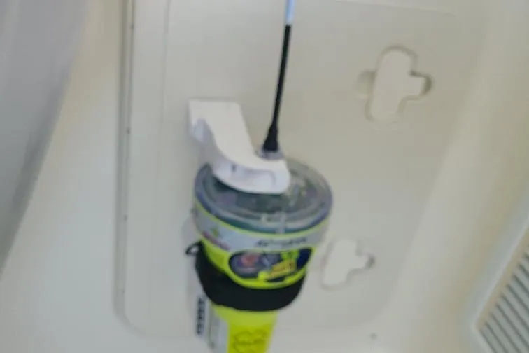 The Snapper Slapper Yacht Photos Pics Emergency beacon mounted on 2014 Boston Whaler 315 Conquest Pilothouse.