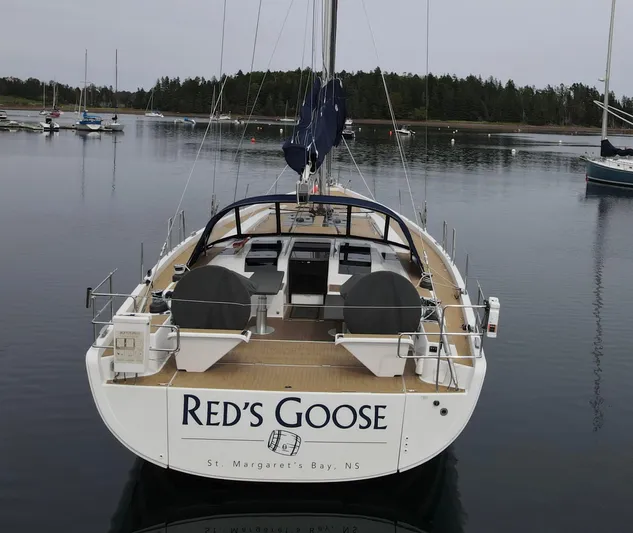 Red's Goose Yacht Photos Pics Hanse 575 sailboat "Red's Goose" docked in calm waters, 2016 model.