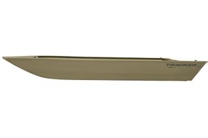 2025 Tracker GRIZZLY 2072 Utility boat, side view, olive green color.