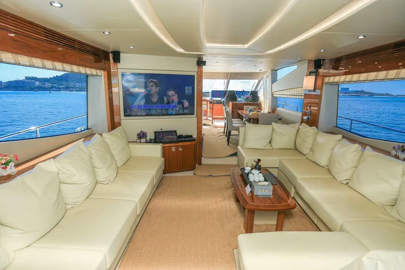  Yacht Photos Pics Luxurious interior of 2015 Sunseeker 75 Yacht with spacious seating and sea view.