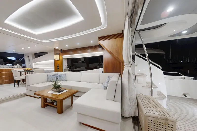 Glasax Yacht Photos Pics Luxurious interior of 2016 Sunseeker 75 Yacht with elegant seating and modern design.