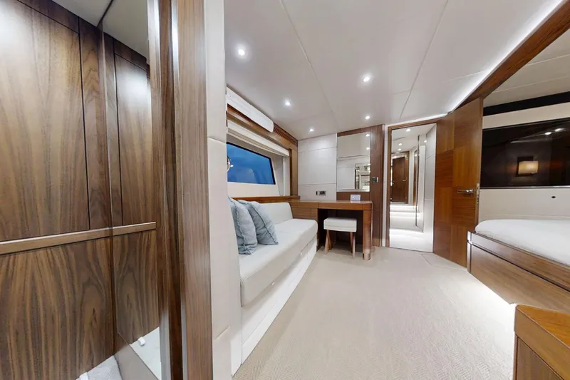 Glasax Yacht Photos Pics Luxurious interior of 2016 Sunseeker 75 Yacht with elegant wood finishes and modern design.