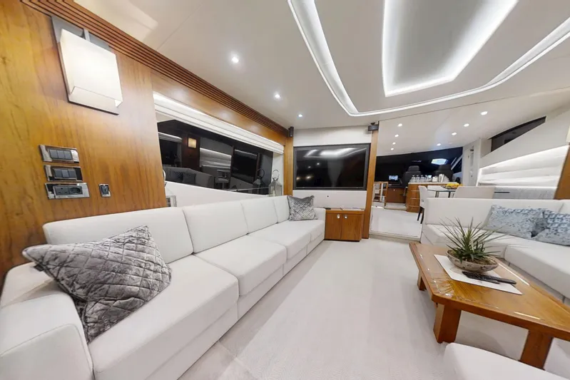 Glasax Yacht Photos Pics Luxurious interior of 2016 Sunseeker 75 Yacht with elegant seating and modern decor.