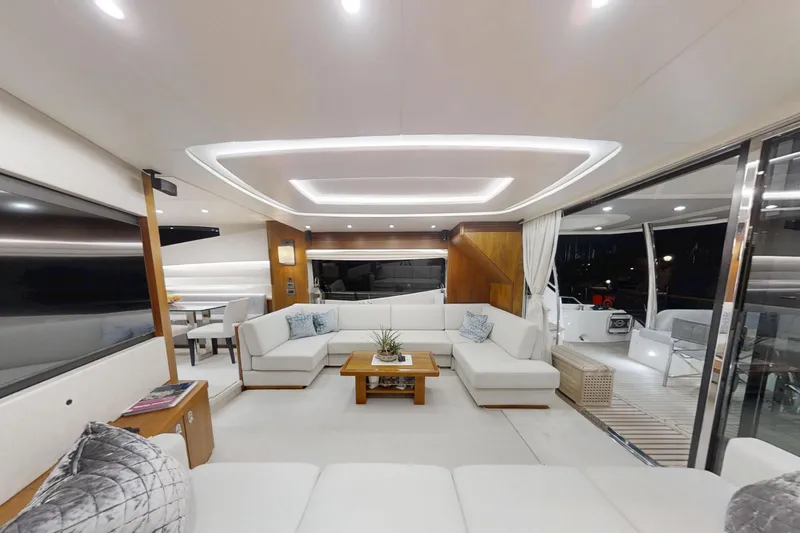 Glasax Yacht Photos Pics Luxurious interior of 2016 Sunseeker 75 Yacht with modern seating and elegant lighting.