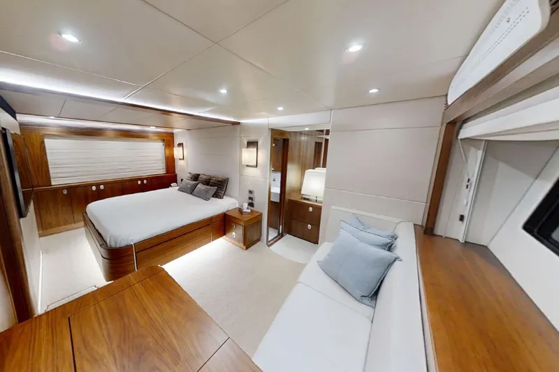 Glasax Yacht Photos Pics Luxurious 2016 Sunseeker 75 Yacht bedroom with elegant wood finishes and modern decor.