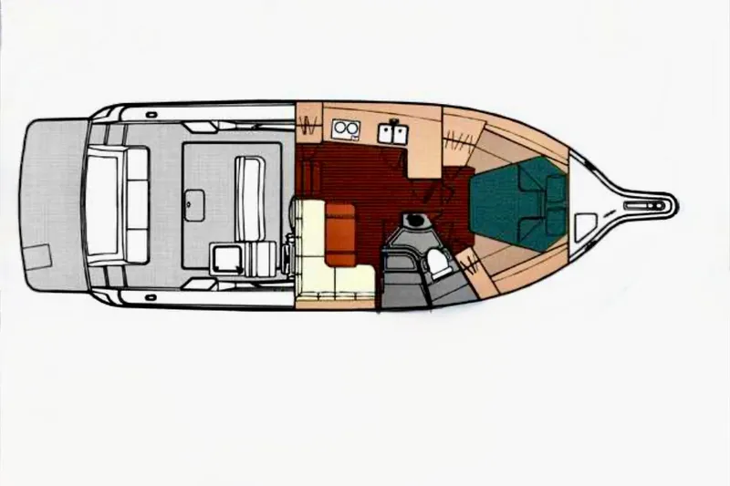 Amejaie II Yacht Photos Pics Floor plan of a 2000 Tiara Yachts 3500 Express, showcasing interior layout.