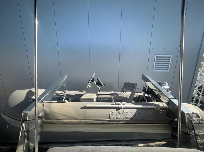  Yacht Photos Pics Inflatable boat on deck of 2022 Fountaine Pajot Elba 45 catamaran.