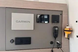  Yacht Photos Pics Control panel of 2022 Fountaine Pajot Elba 45 with Garmin navigation equipment.