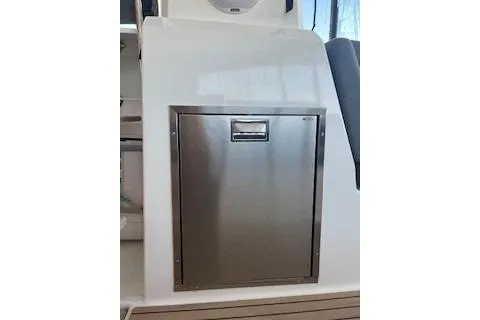  Yacht Photos Pics Stainless steel compartment on 2022 Fountaine Pajot Elba 45 yacht interior.