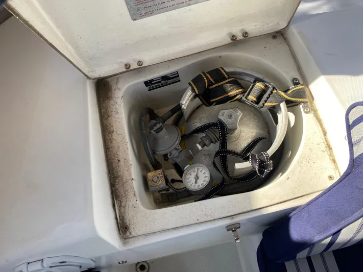  Yacht Photos Pics Propane tank compartment on a 2001 Catalina 42 MkII sailboat.