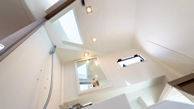  Yacht Photos Pics Interior of 2023 Pardo Yachts P38, featuring modern shower and skylight.
