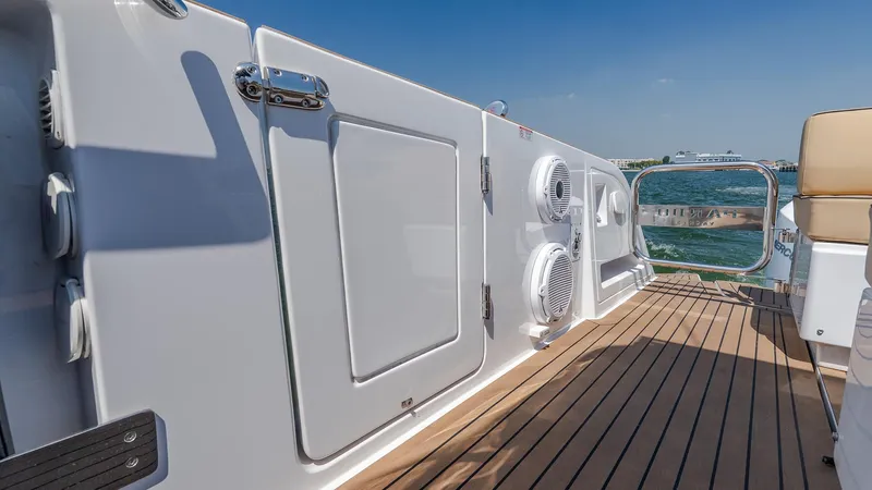  Yacht Photos Pics 2023 Pardo Yachts P38 deck with sleek design and ocean view.