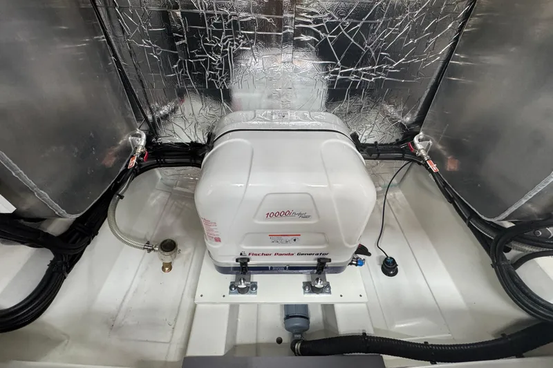 Serenity Yacht Photos Pics Engine room of 2023 Prestige 460S with Fischer Panda generator installed.