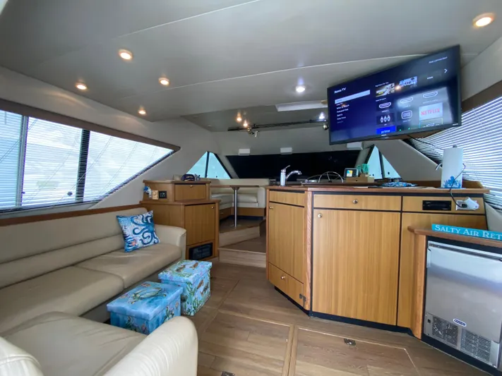  Yacht Photos Pics Interior of 2001 Bayliner 3988 yacht with modern furnishings and entertainment system.