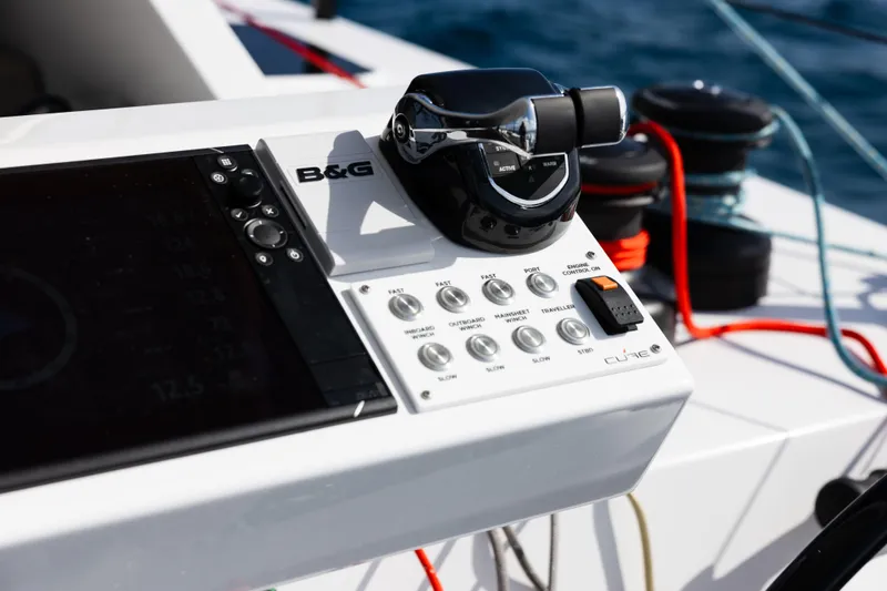  Yacht Photos Pics Control panel of 2025 Introductory Cure Marine 55 yacht with navigation and engine controls.