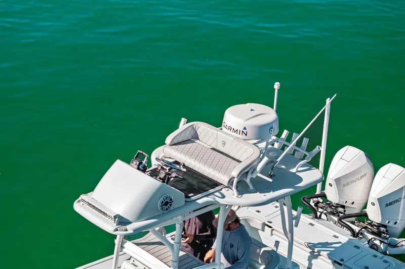  Yacht Photos Pics 2023 Barker Boatworks 26 Open on water, featuring Garmin equipment and Mercury engines.