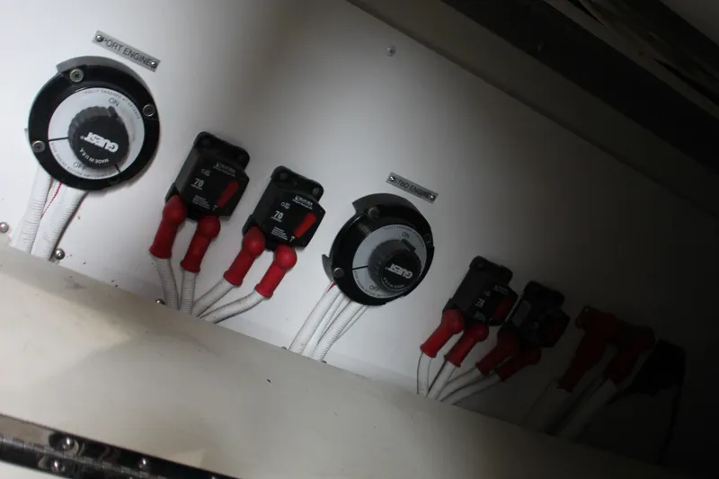  Yacht Photos Pics Electrical panel of a 2003 Carver 36 Super Sport boat with circuit breakers.