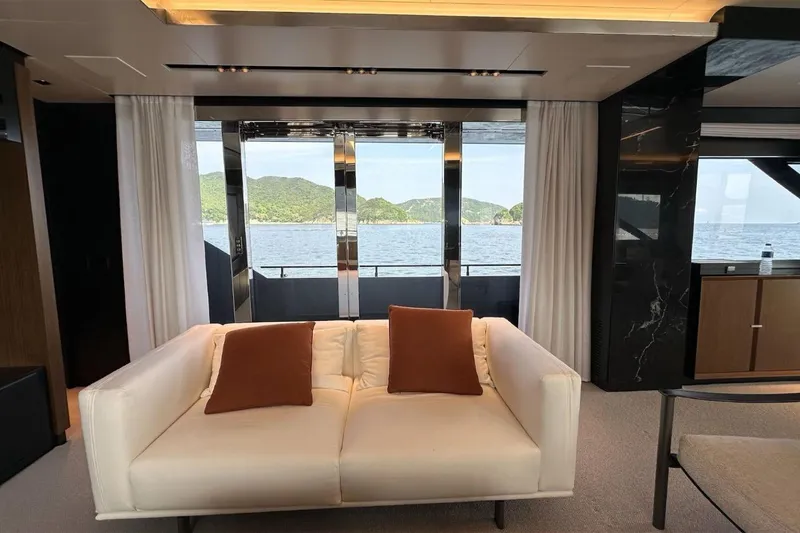  Yacht Photos Pics Luxurious interior of 2024 Riva 102' Corsaro Super yacht with ocean view.