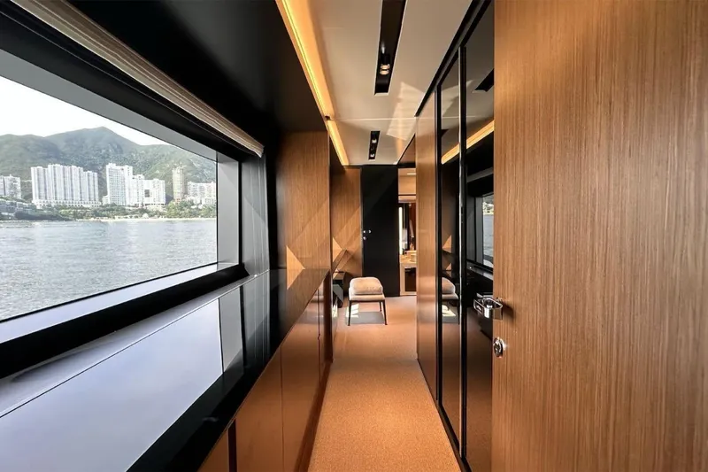  Yacht Photos Pics Luxurious interior of 2024 Riva 102' Corsaro Super yacht with scenic window view.