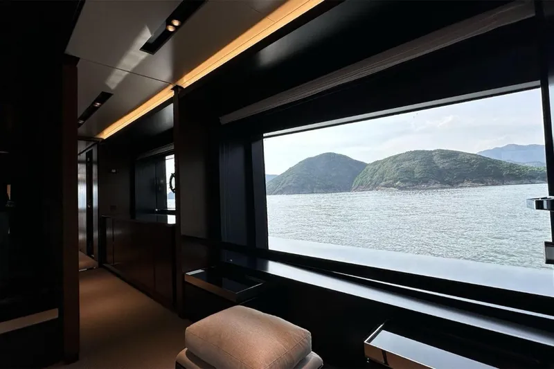  Yacht Photos Pics Luxurious interior of 2024 Riva 102' Corsaro Super yacht with scenic ocean view.