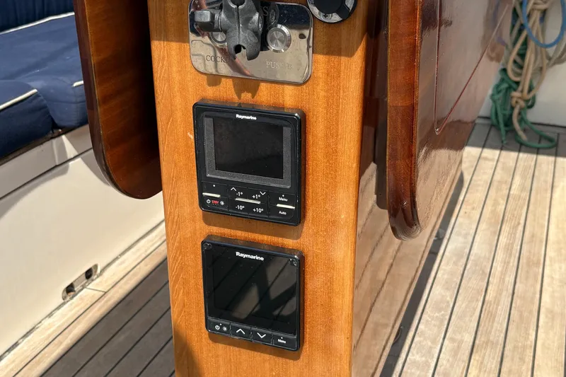Arethusa Yacht Photos Pics Control panel on 2017 Leonardo Eagle 44 yacht with Raymarine displays.