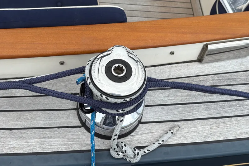 Arethusa Yacht Photos Pics Winch with ropes on 2017 Leonardo Eagle 44 yacht deck.