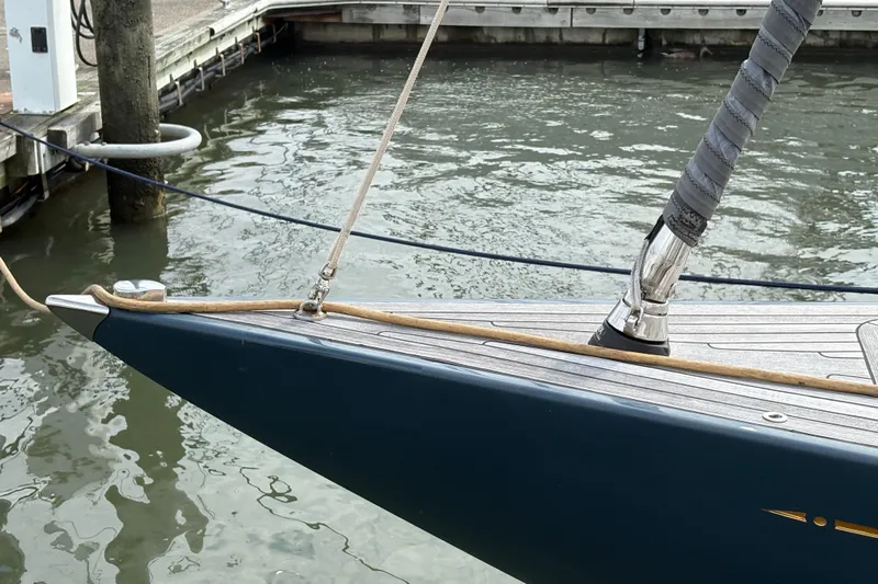 Arethusa Yacht Photos Pics Bow of 2017 Leonardo Eagle 44 yacht docked at marina.