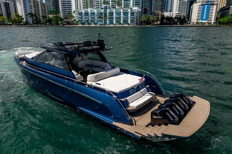  Yacht Photos Pics Luxurious 2025 Dutch American DA 53 yacht cruising in urban waterfront setting.