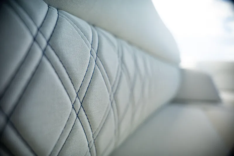  Yacht Photos Pics Quilted upholstery detail in Dutch American DA 53, 2025 model.