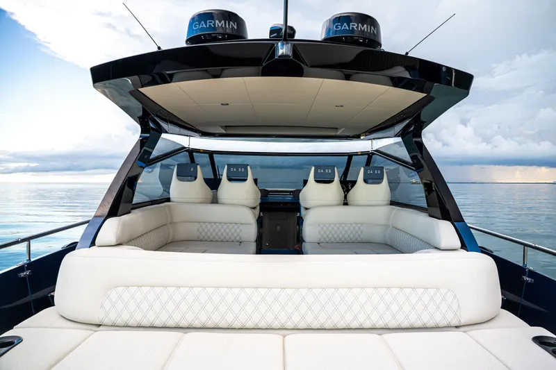  Yacht Photos Pics Luxurious 2025 Dutch American DA 53 yacht interior with plush seating and modern design.