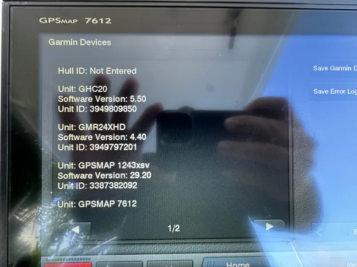 Yacht Photos Pics Garmin GPSMAP 7612 display on 2005 Intrepid 348 WA boat, showing device software versions.