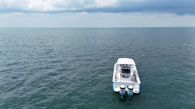  Yacht Photos Pics 2024 Sea Born SX281 Offshore LE boat on open water under cloudy sky.