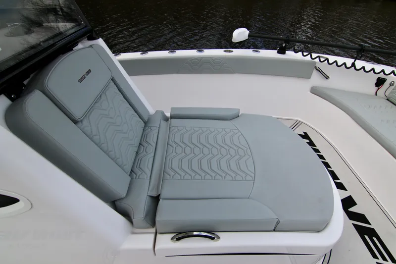  Yacht Photos Pics 2024 Twin Vee 280 GFX CC boat with luxurious gray seating and sleek design.