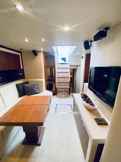 Essence Yacht Photos Pics Luxurious interior of 2010 Sunseeker Predator 60 yacht with modern amenities.