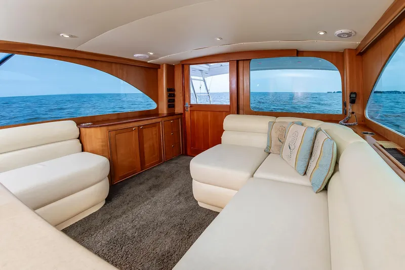 Sea Horse Yacht Photos Pics Luxurious interior of 1994 Custom Carolina 43 Blackwell Convertible yacht with ocean view.