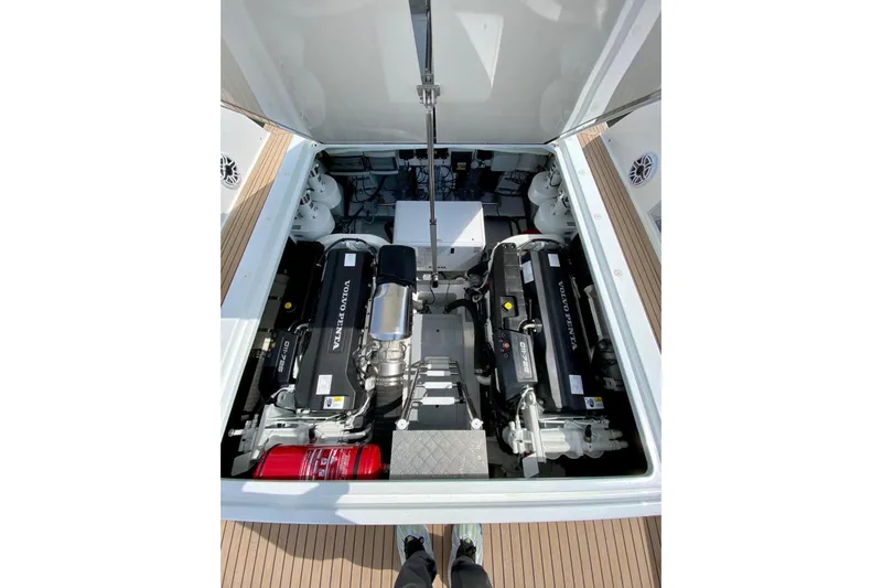  Yacht Photos Pics Engine compartment of 2025 VanDutch 48 yacht with Volvo Penta engines.