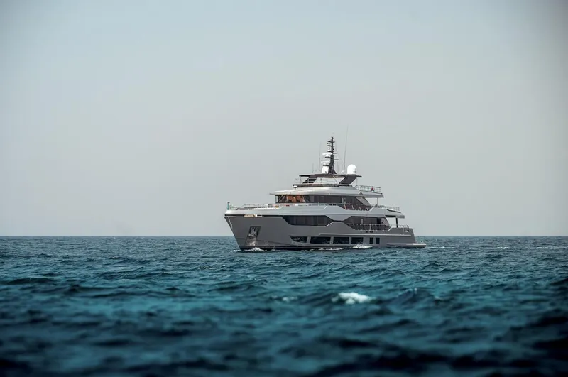  Yacht Photos Pics Luxury Majesty 120 yacht cruising on open sea, 2025 model.