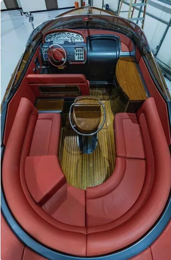  Yacht Photos Pics Luxurious 2013 Riva Aquariva 33 interior with red leather seating and elegant wood finish.